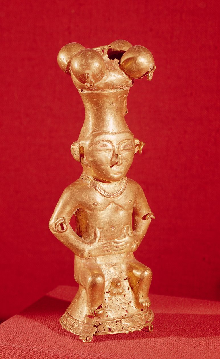 Quimbaya-beholder i form av en sittende mann, fra Colombia (gull) av Pre Columbian