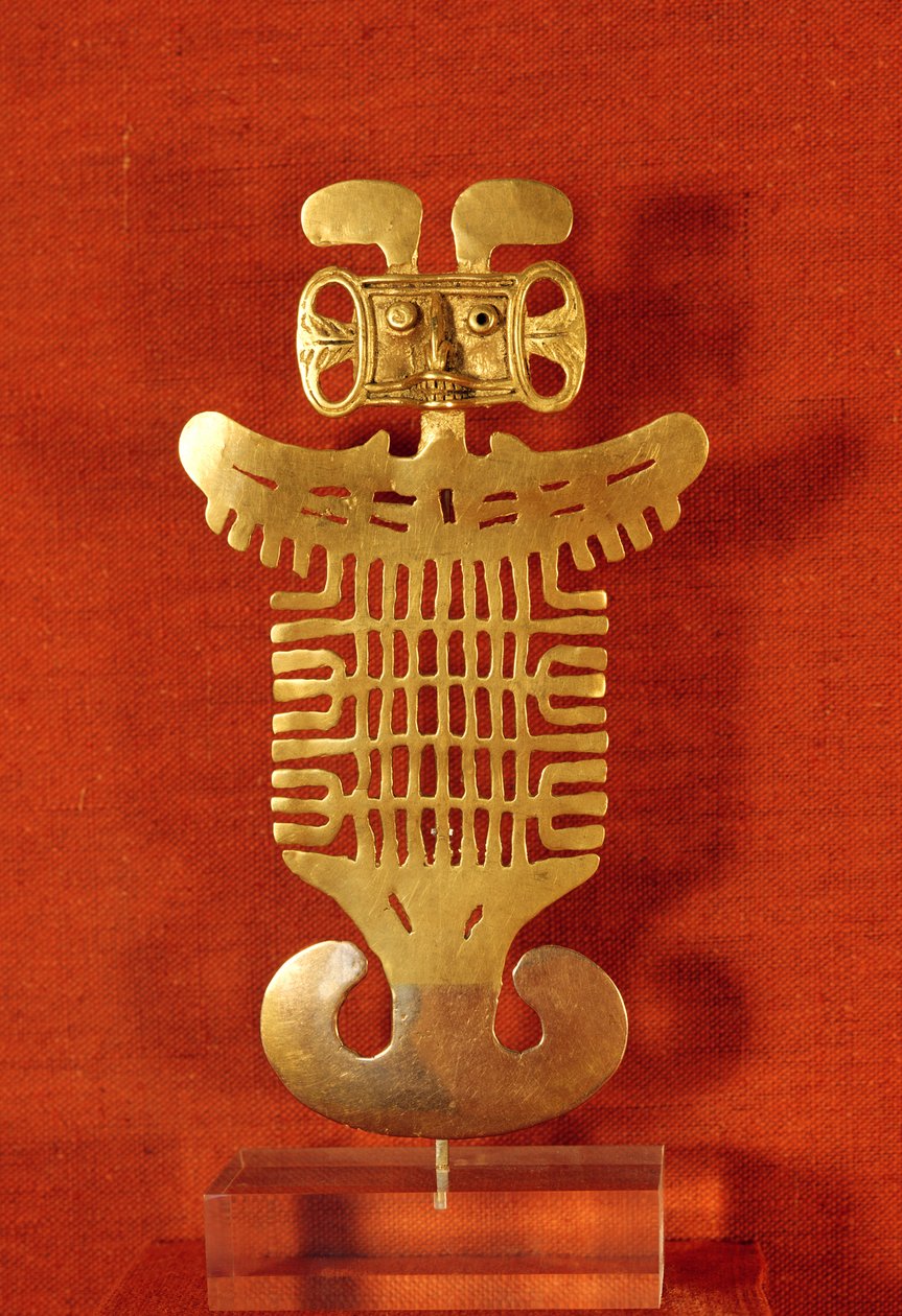 Tolima ornament i form av en fugl med menneskehode, fra Colombia (gull) av Pre Columbian