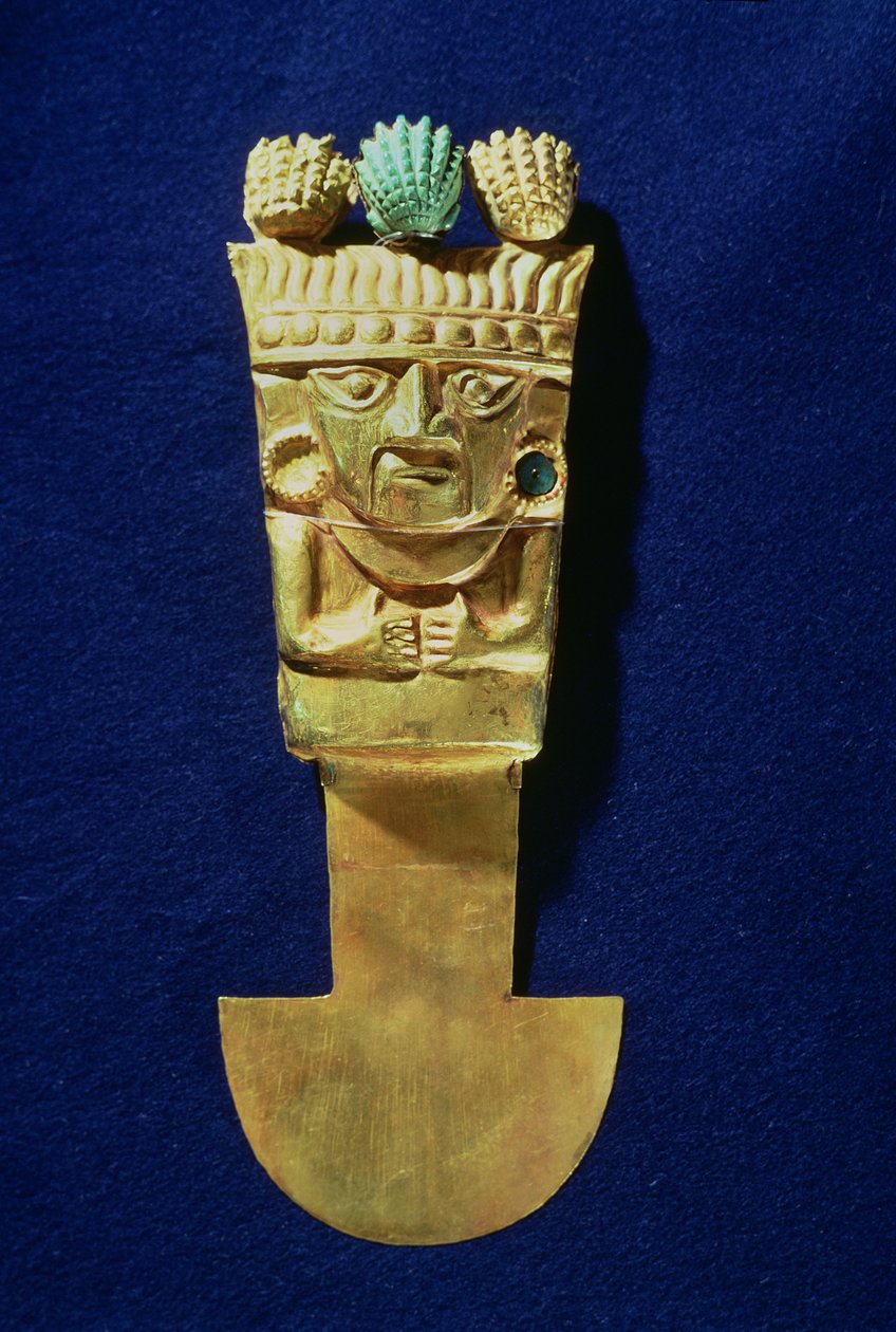 Tumi eller seremoniell kniv i form av Naylamp, Chimu (gull) av Pre Columbian