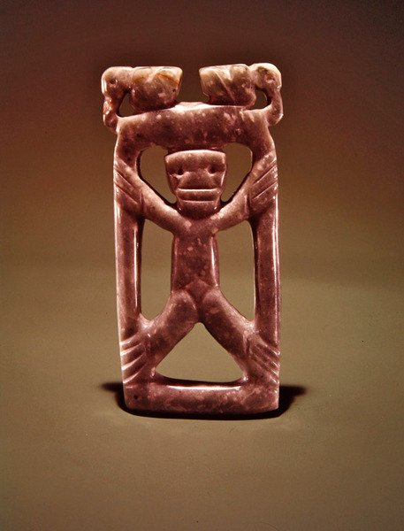 Innrammet figuranheng, fra Guacimo, Linea Vieja-området (gjennomsiktig sjøgrønn jade) av Pre Columbian Pre Columbian