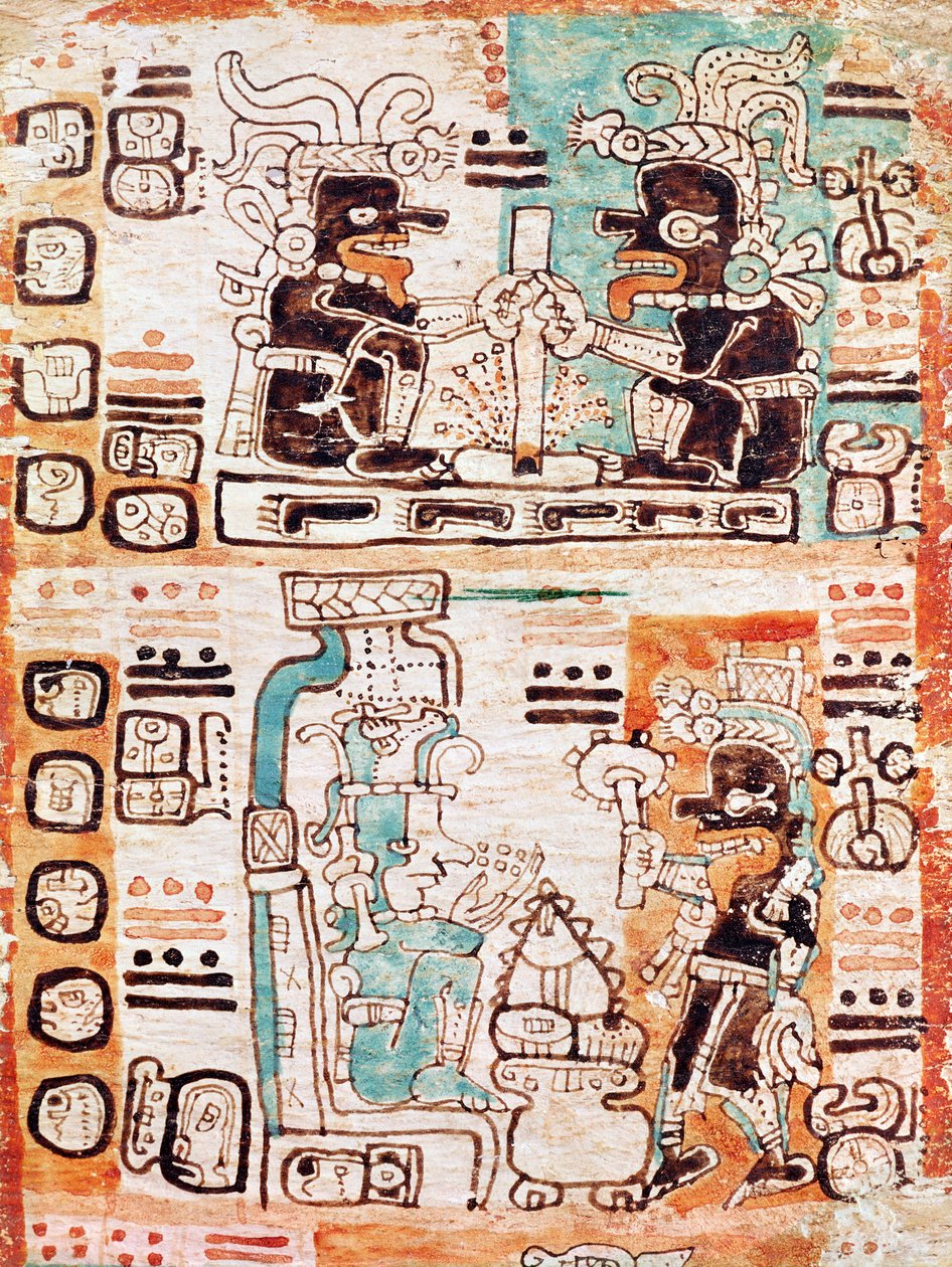 Detalj fra en Maya-kodeks av Pre Columbian