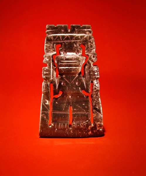 Innrammet figuranheng, fra Guacimo, Linea Vieja-området (gjennomsiktig blågrønn jade) av Pre Columbian Pre Columbian