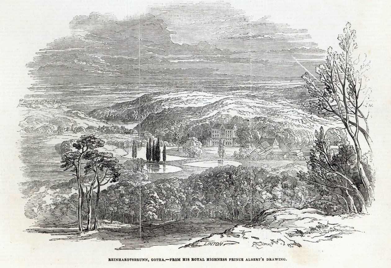 Reinhardtsbrunn, Gotha, gravert av W.J. Linton, fra 