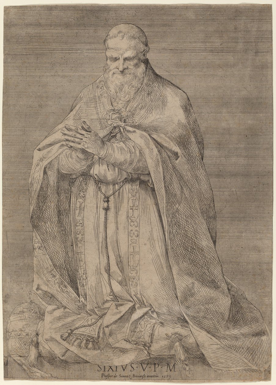 Pave Sixtus V av Prospero Bresciano, after Giuseppe Cesari