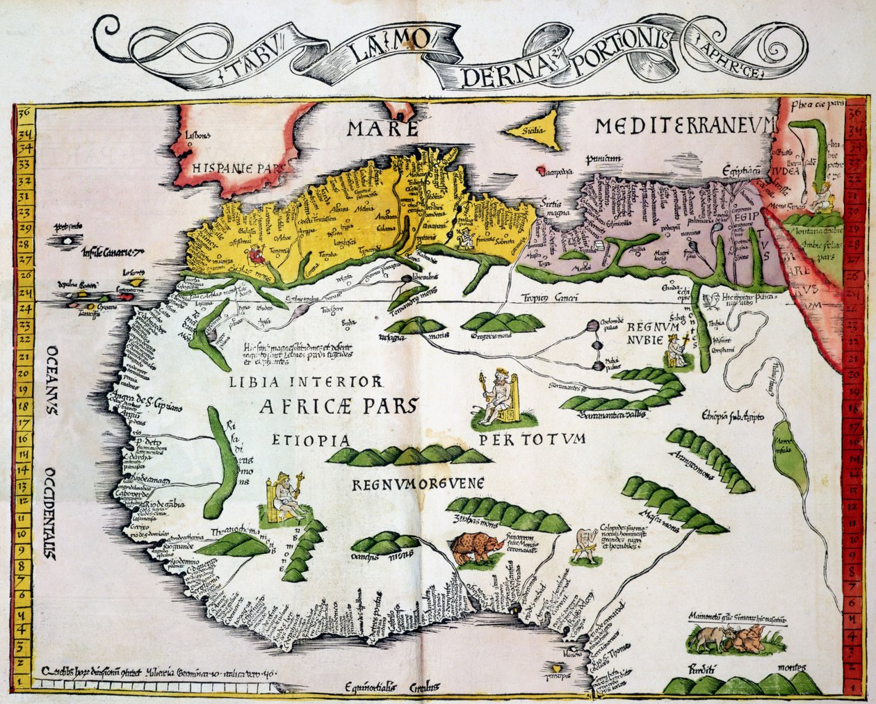 Kart over Nord-Afrika og Vest-Afrika, publisert i Strasbourg i 1522 av Ptolemy