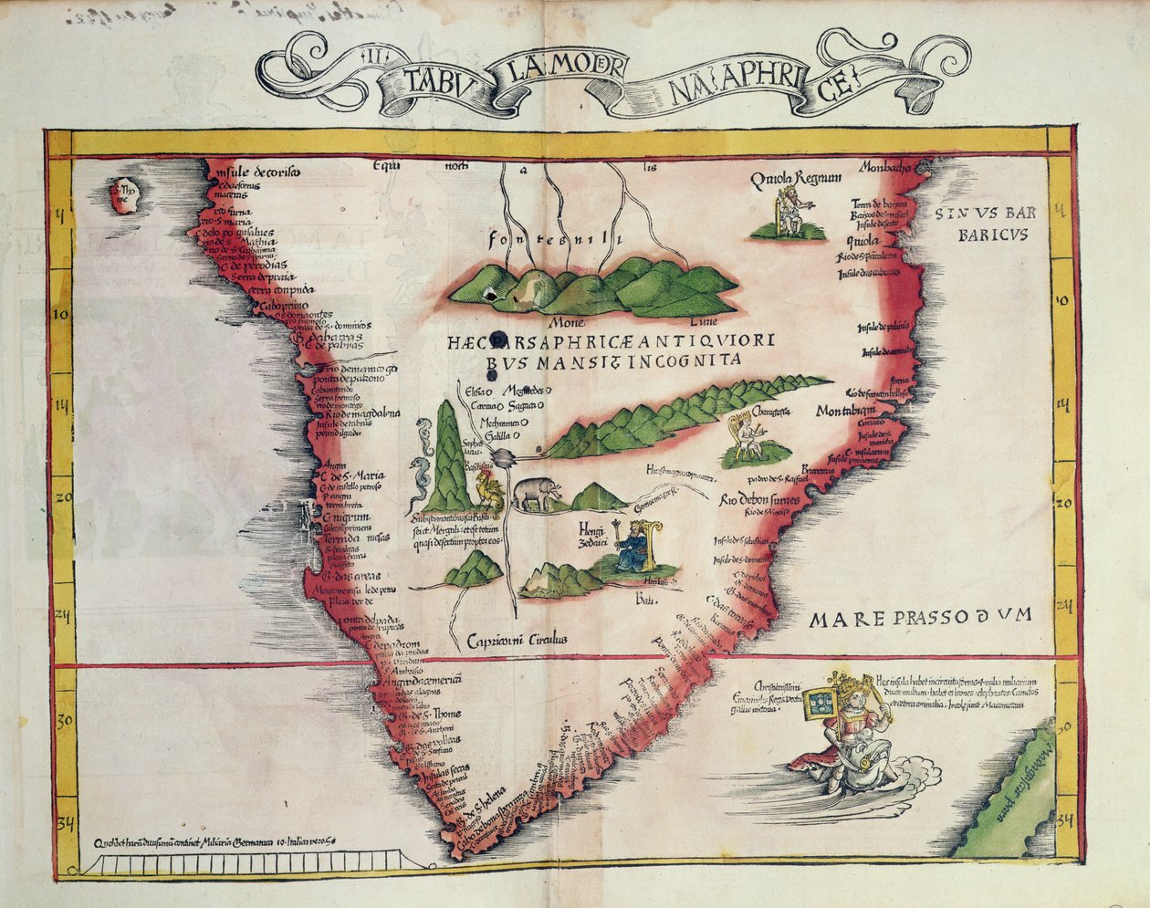 Kart over Sør-Afrika, publisert i Strasbourg i 1522 av Ptolemy