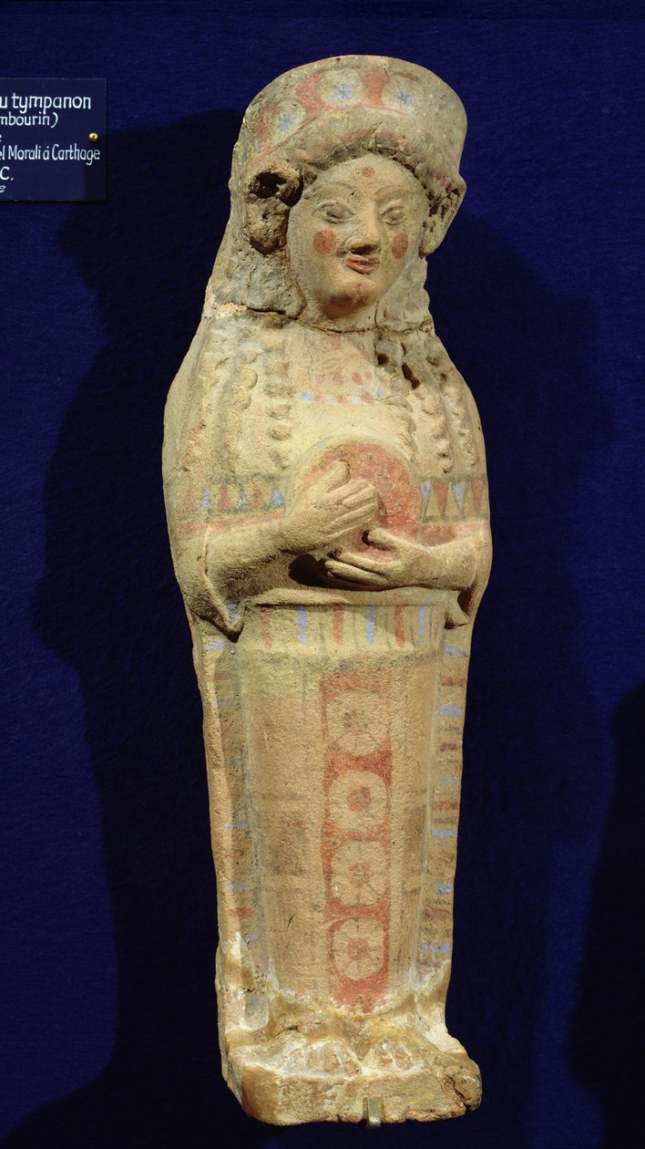 Statuett av en musiker (polykrom stein) av Punic