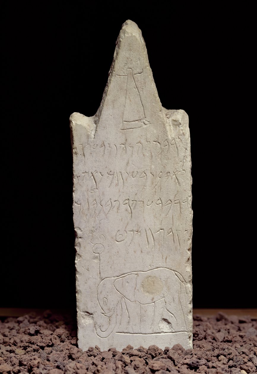 Votiv stela med en elefant, fra Kartago, 3.-2. århundre f.Kr. (kalkstein) av Punic