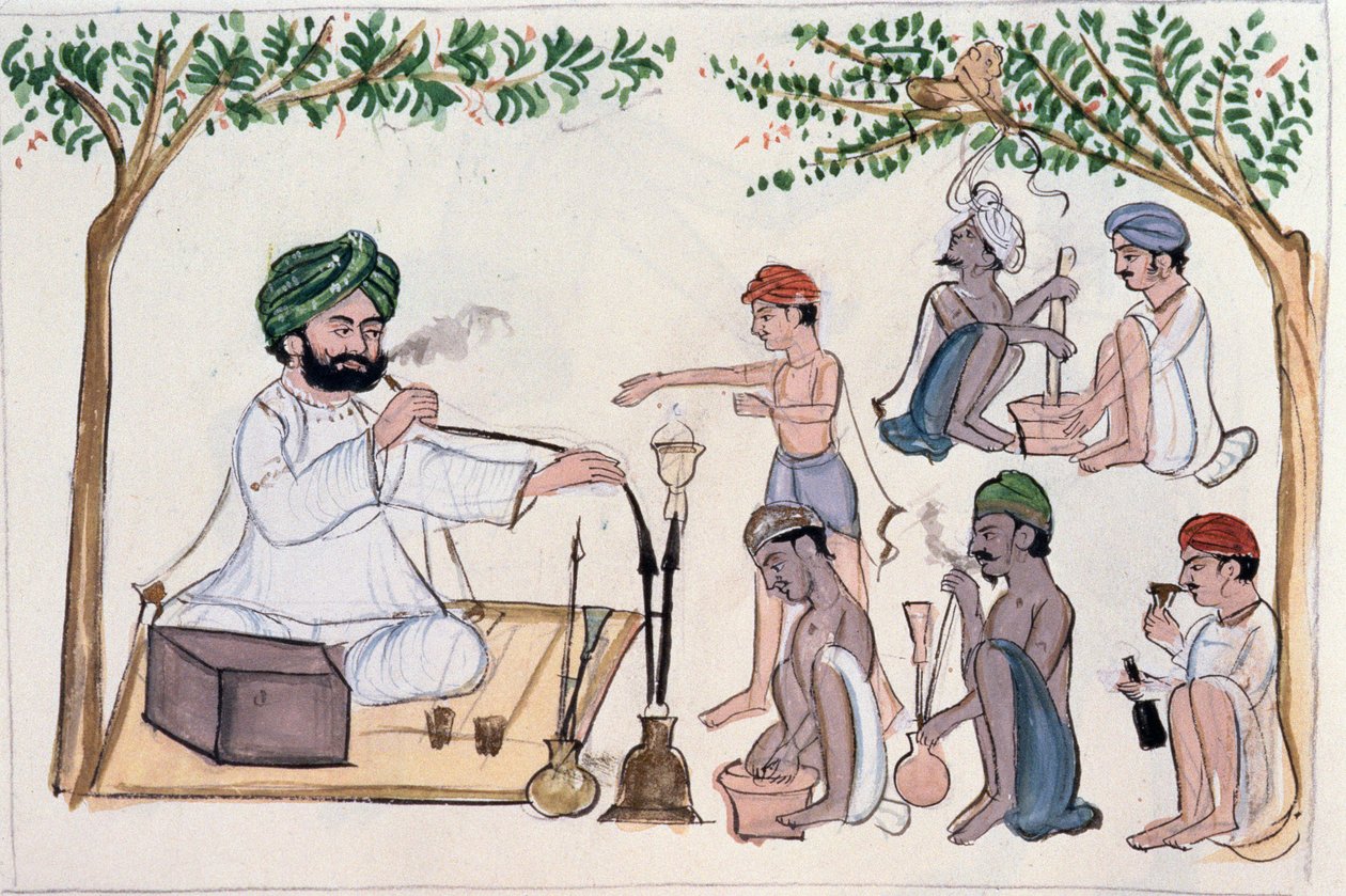 Vinmonopol (Saqi-Khana) ca. 1890 (wc på papir) av Punjabi School