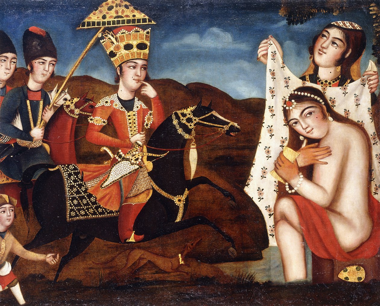 Khusraw Discovering Shirin Bathing, ca. 1840 av Qajar School