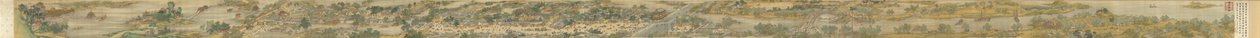 Langs elven under Qingming-festivalen, Qing Court-versjon, håndrull, 1736 (blekk og farge på silke) av Qing Dynasty Chinese School