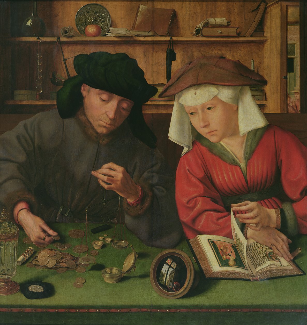 Pengeutlåneren og hans kone, 1514 av Quentin Massys or Metsys