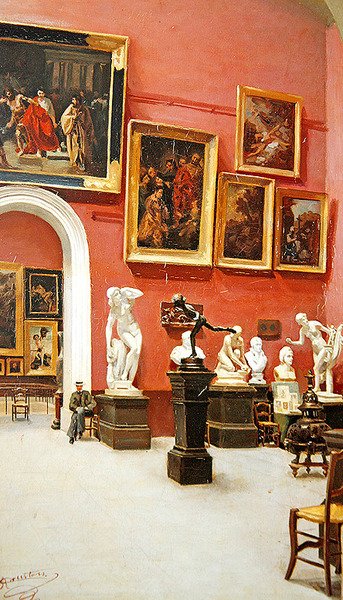 Interiør i et museum av R. Courtois