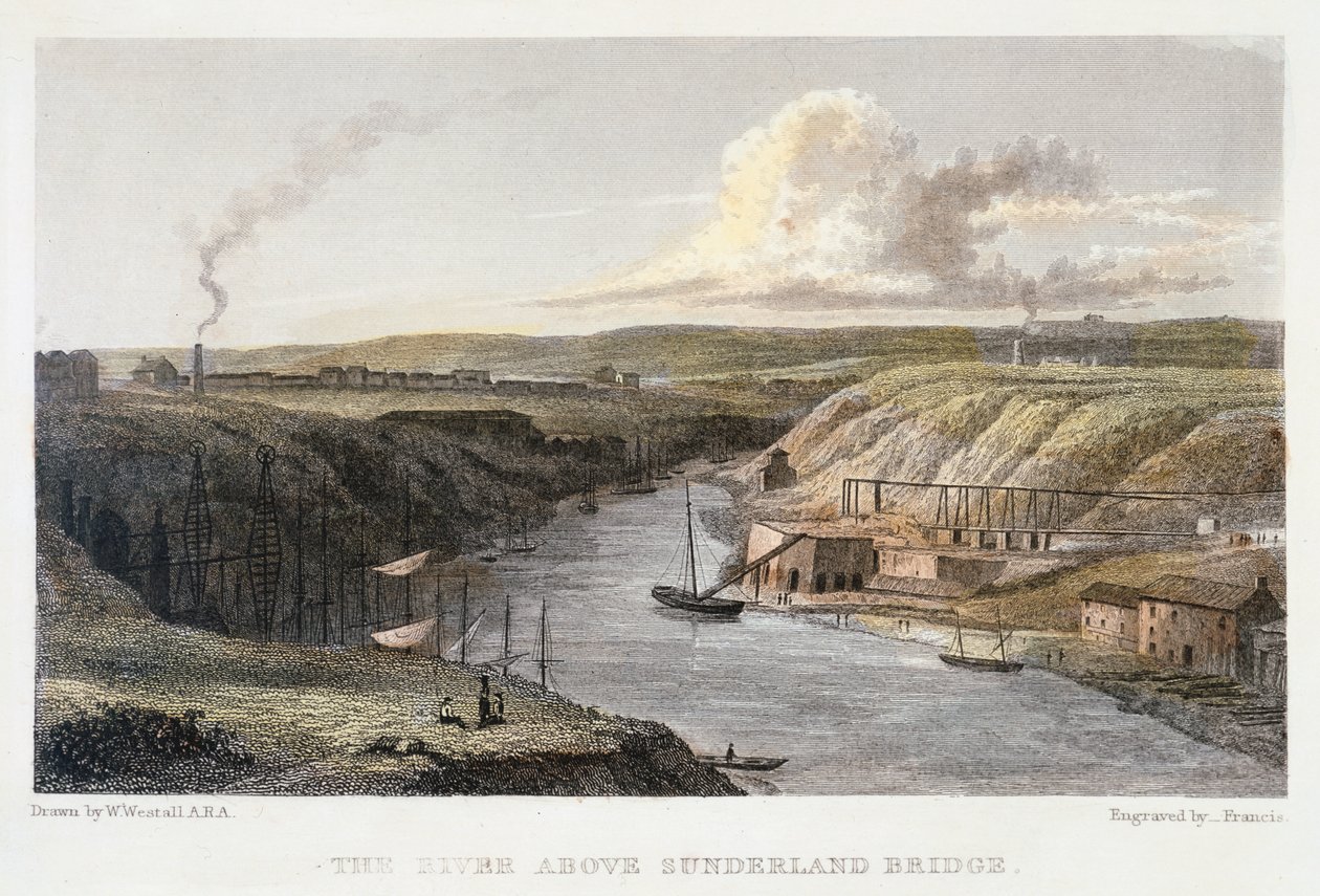 The Wear over Sunderland Iron Bridge, c1829. av R Francis