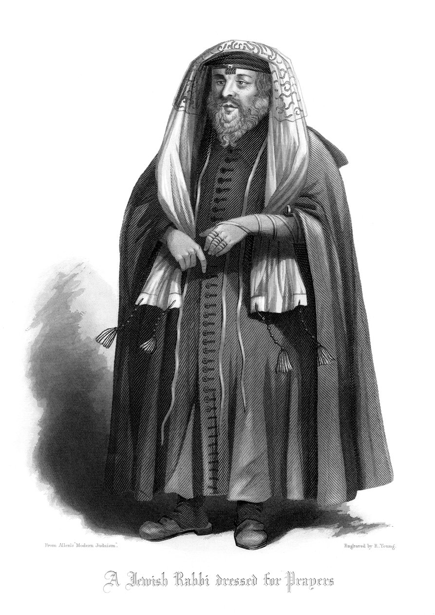 En jødisk rabbiner kledd for bønner. av R. Young