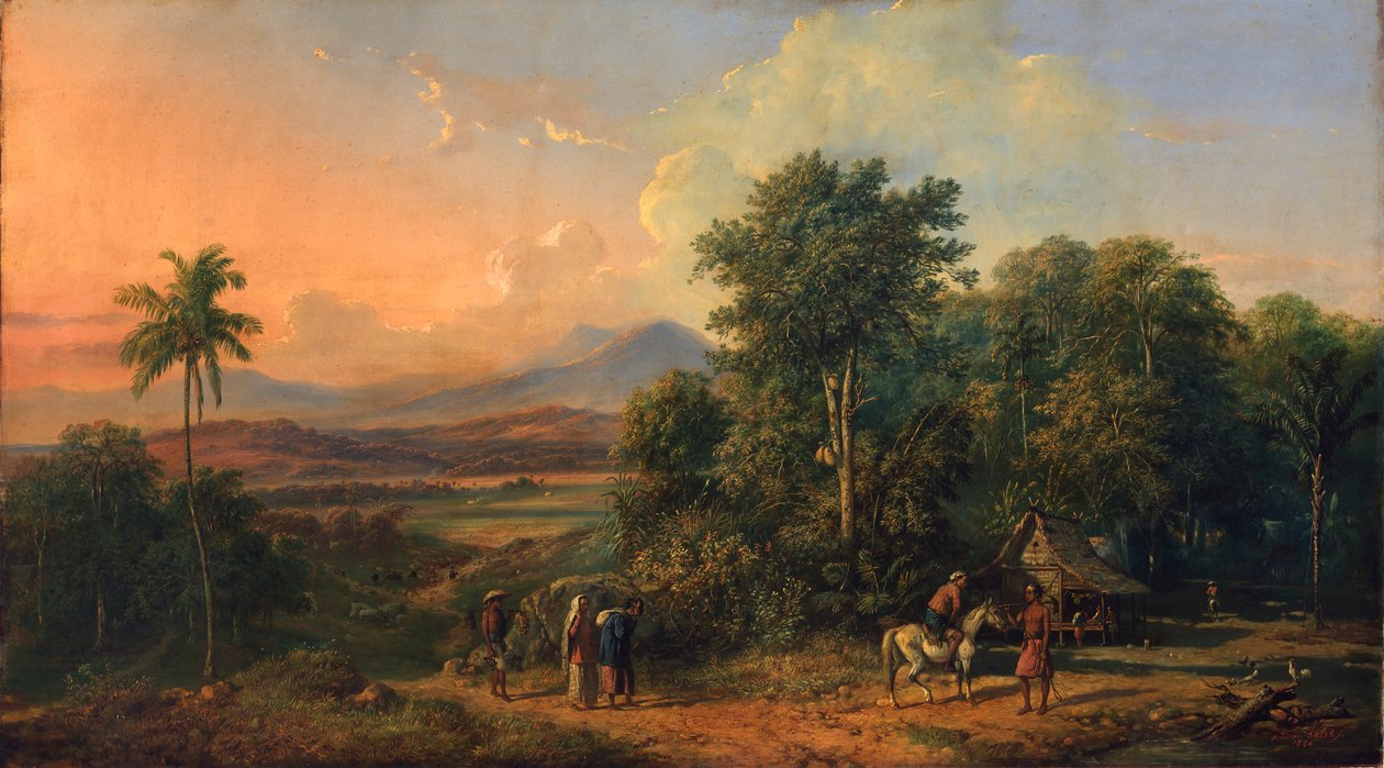 Skog og innfødt hus, 1860. av Raden Saleh