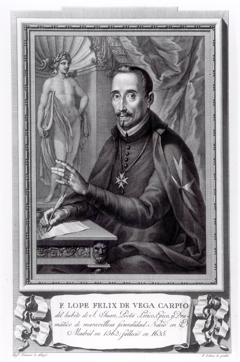 Portrett av Lope Felix av Vega Carpio (1562-1635) gravert av Fernando Selma (1752-1810) av Rafael Ximeno y Planes