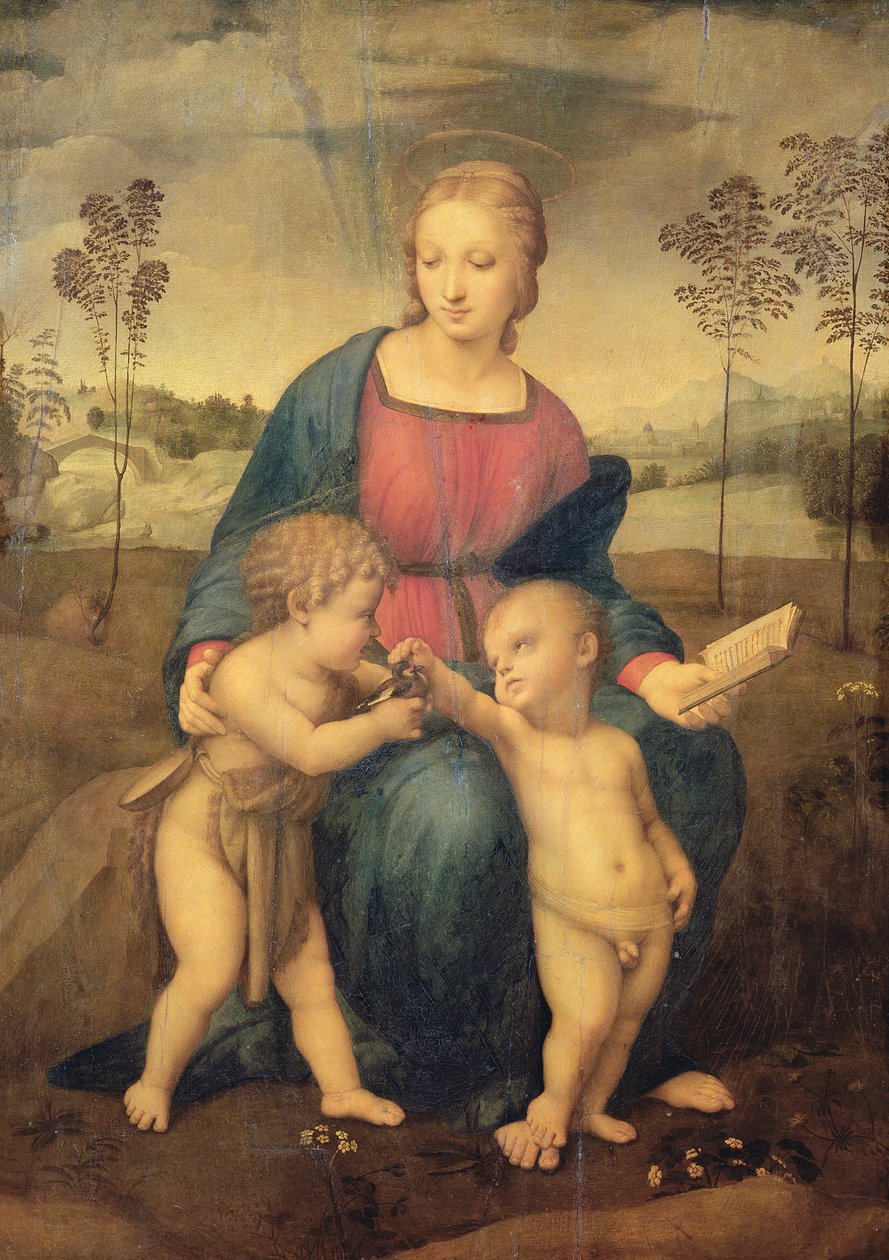 Madonna of the Goldfinch, ca. 1506 (forhåndsrestaurering) av Raffaello Sanzio Raphael