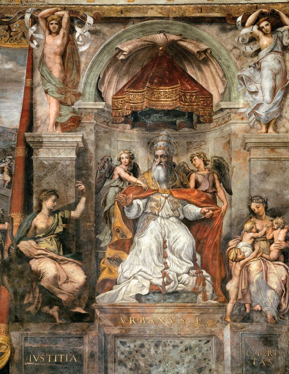 Hall of Constantine, urban pave I mellom rettferdighet og veldedighet av Raffaello Sanzio Raphael