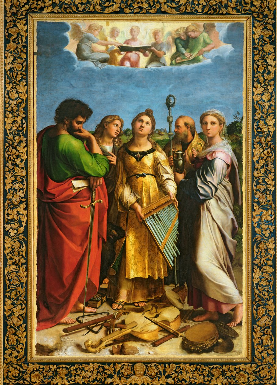 St. Cecilia omgitt av St. Paul, St. Johannes evangelisten, St. Augustin og Maria Magdalena, ca. 1513 (se også 228955 og 349832) av Raffaello Sanzio Raphael