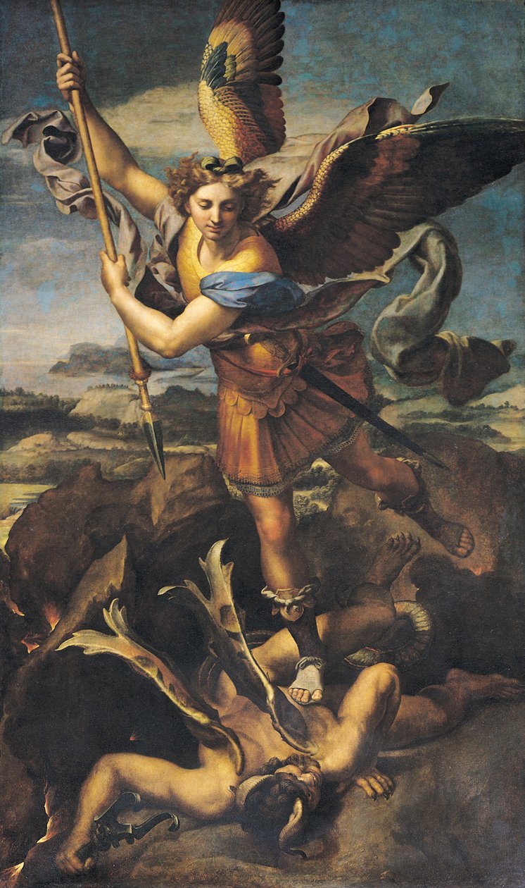 St. Michael overvelder demonen, 1518 av Raffaello Sanzio Raphael