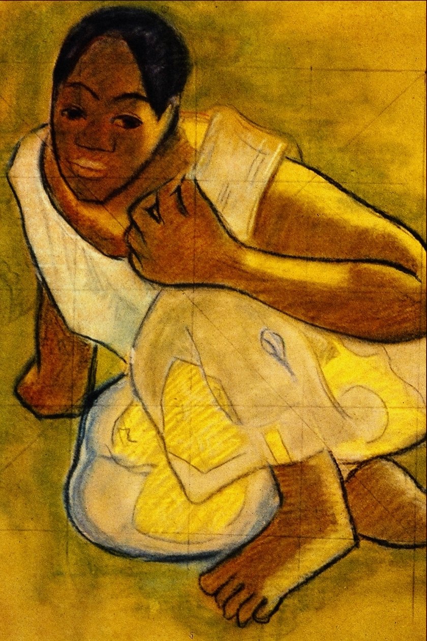 Hukende tahitisk jente av Paul Gauguin