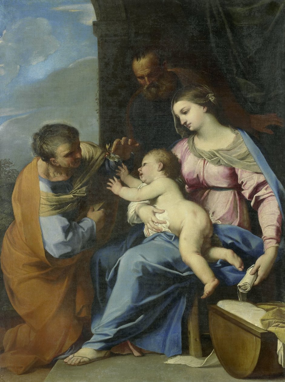 Den hellige familie av Raffaello Vanni (attributed to)