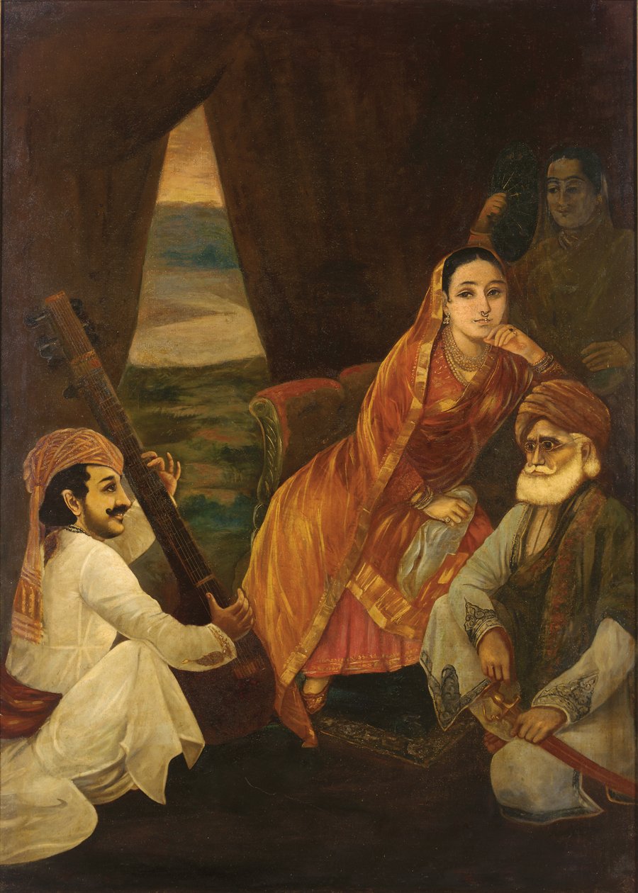 Court Scene (olje på lerret) av Raja Ravi Varma