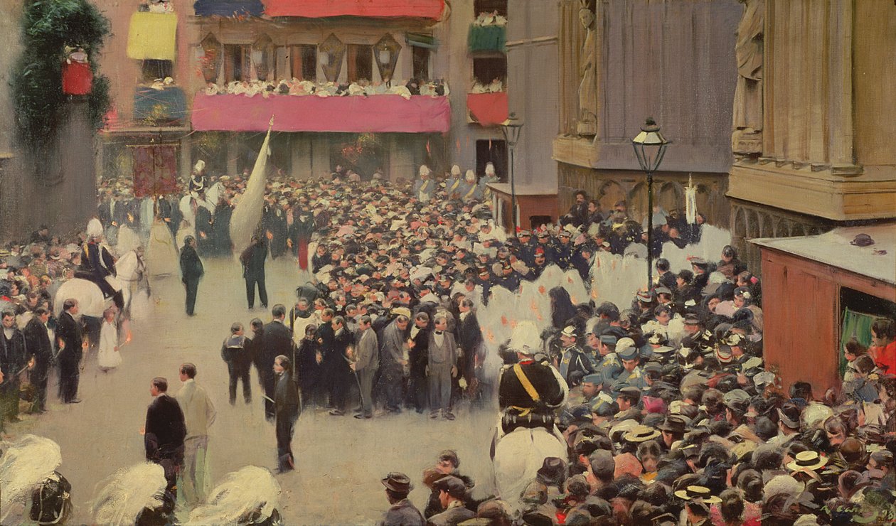 Corpus Christi-prosesjon forlater kirken Santa Maria del Mar, 1898 av Ramon Casas i Carbo