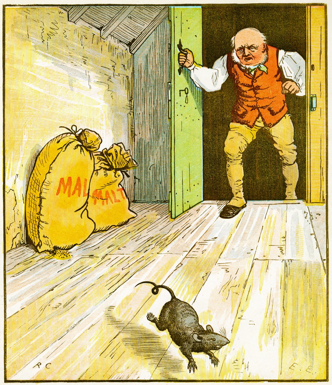 Dette er rotta som spiste malten, som lå i huset som Jack bygde, illustrasjon for The House that Jack Built, 1887 av Randolph Caldecott