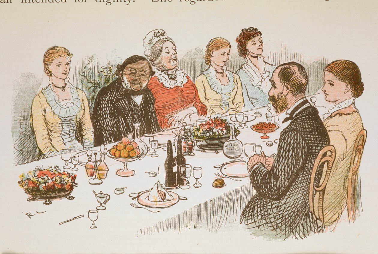 Folk som sitter ved et spisebord. av Randolph Caldecott