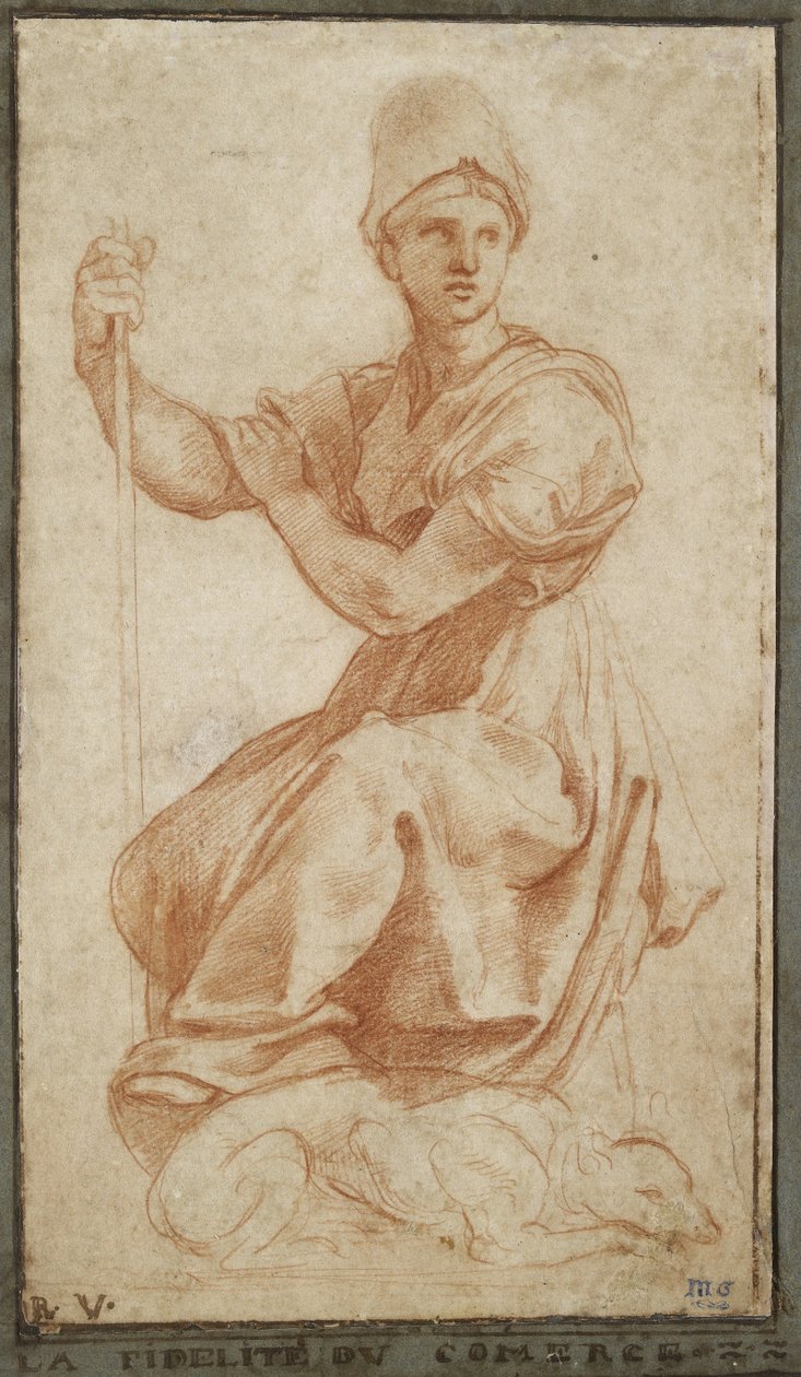 Allegorisk kvinneskikkelse (rødt kritt på papir) av Raffaello Sanzio Raphael