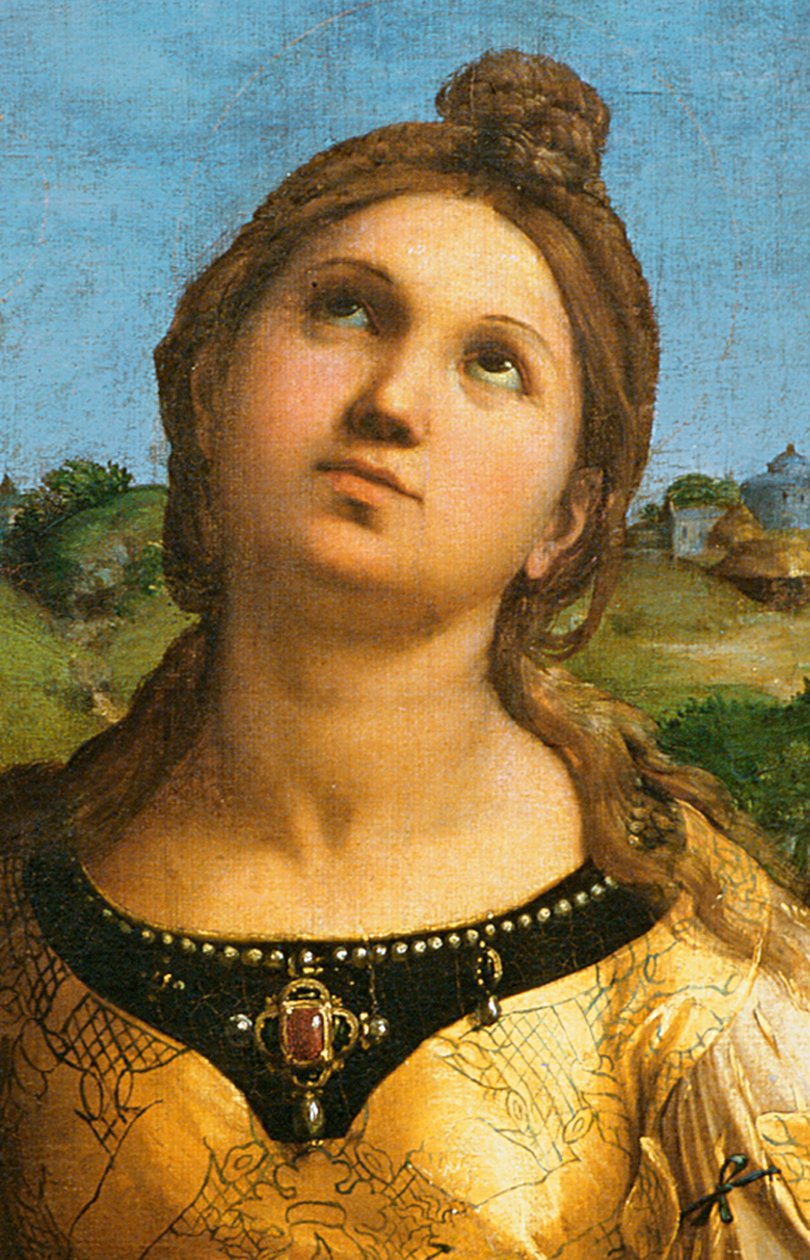 Detalj fra St. Cecilia omgitt av St. Paul, St. Johannes Evangelisten, St. Augustin og Maria Magdalena, ca. 1513 av Raffaello Sanzio Raphael