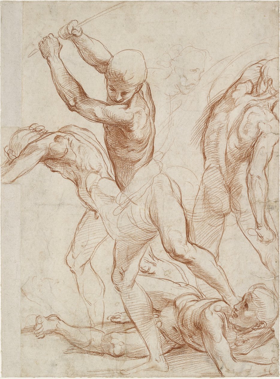 Rekto: Kamp på fem mann. Verso: Noen små figurstudier, WA1846.193 av Raffaello Sanzio Raphael