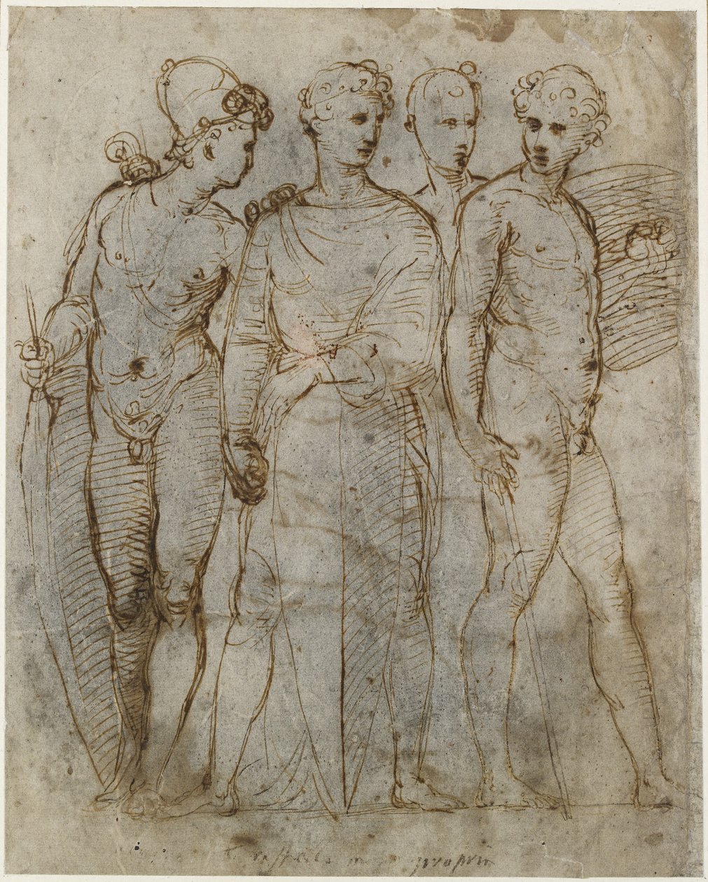 Recto: Fire stående soldater; , WA1846.164 av Raffaello Sanzio Raphael