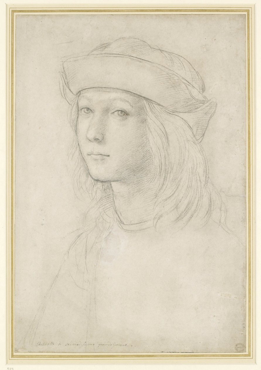 Selvportrett (kritt forhøyet med hvitt på papir) av Raffaello Sanzio Raphael
