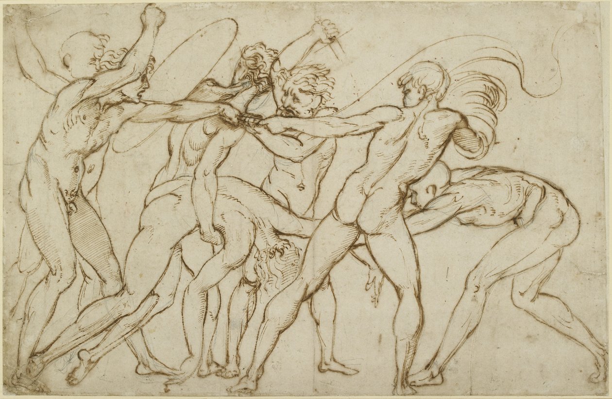 Syv nakne krigere som kjemper for en standard, WA1846.178 av Raffaello Sanzio Raphael