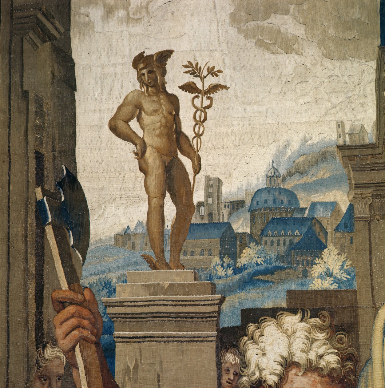 Tapet som skildrer Apostlenes gjerninger, offeret av Lystra, detalj av statue som representerer guddommen Merkur, vevd på Beauvais-verkstedet under ledelse av Philippe Behagle 1641-1705, av Raffaello Sanzio Raphael