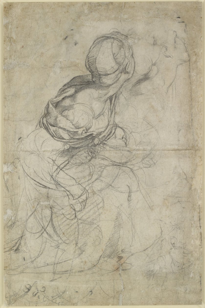 Verso: Studier for to knelende kvinner, WA1846.198 av Raffaello Sanzio Raphael