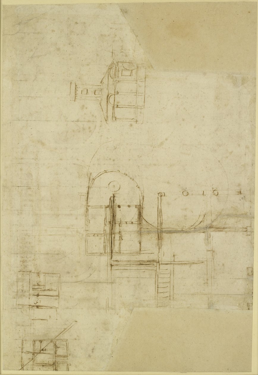 Verso: Diverse grovt skisserte grunnplaner, WA1846.215 av Raffaello Sanzio Raphael