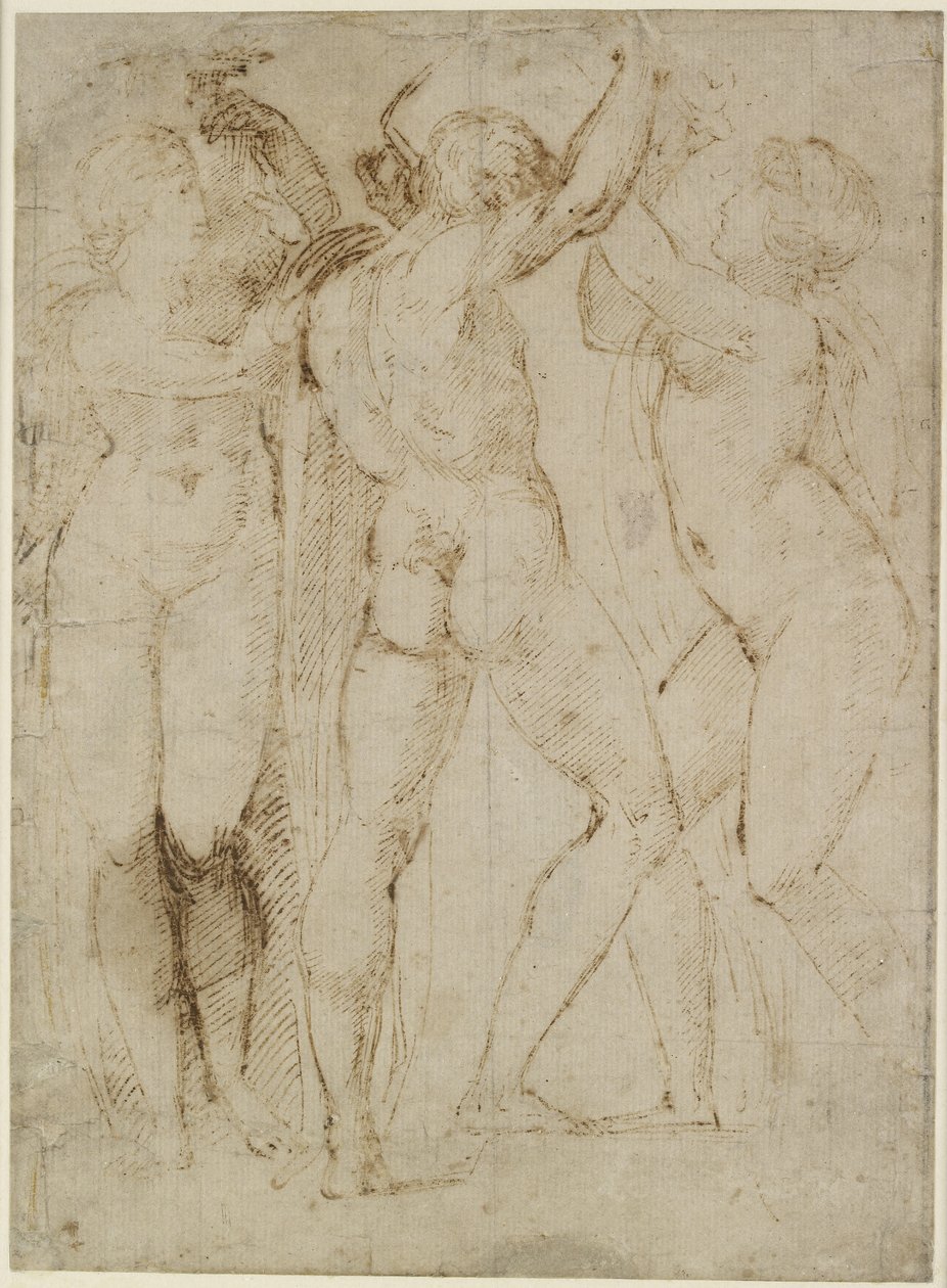 Group of Vintagers, WA1846.165 (penn og brunt blekk på off-white papir) av Raffaello Sanzio Raphael