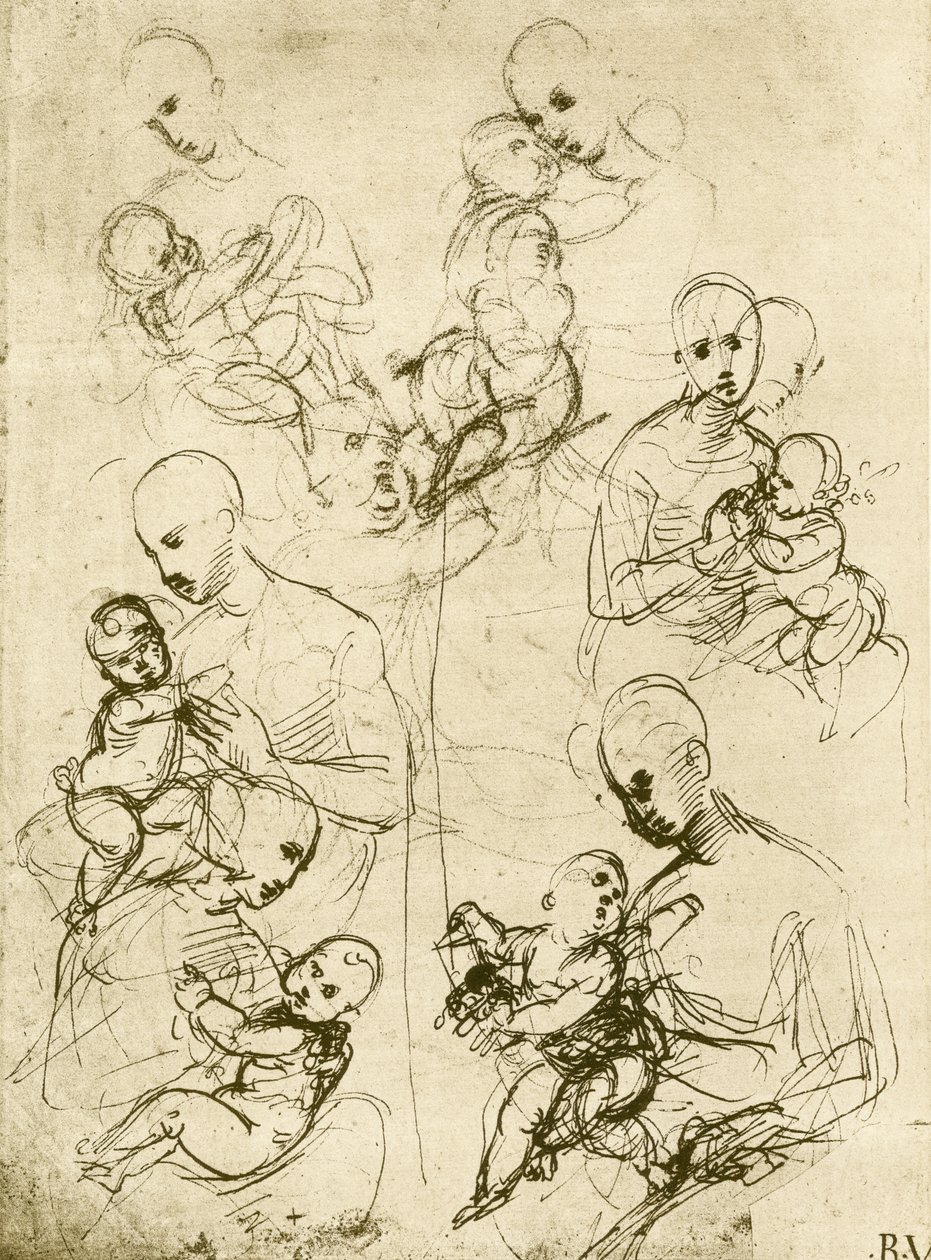 Seks Madonna-studier av Raffaello Sanzio Raphael