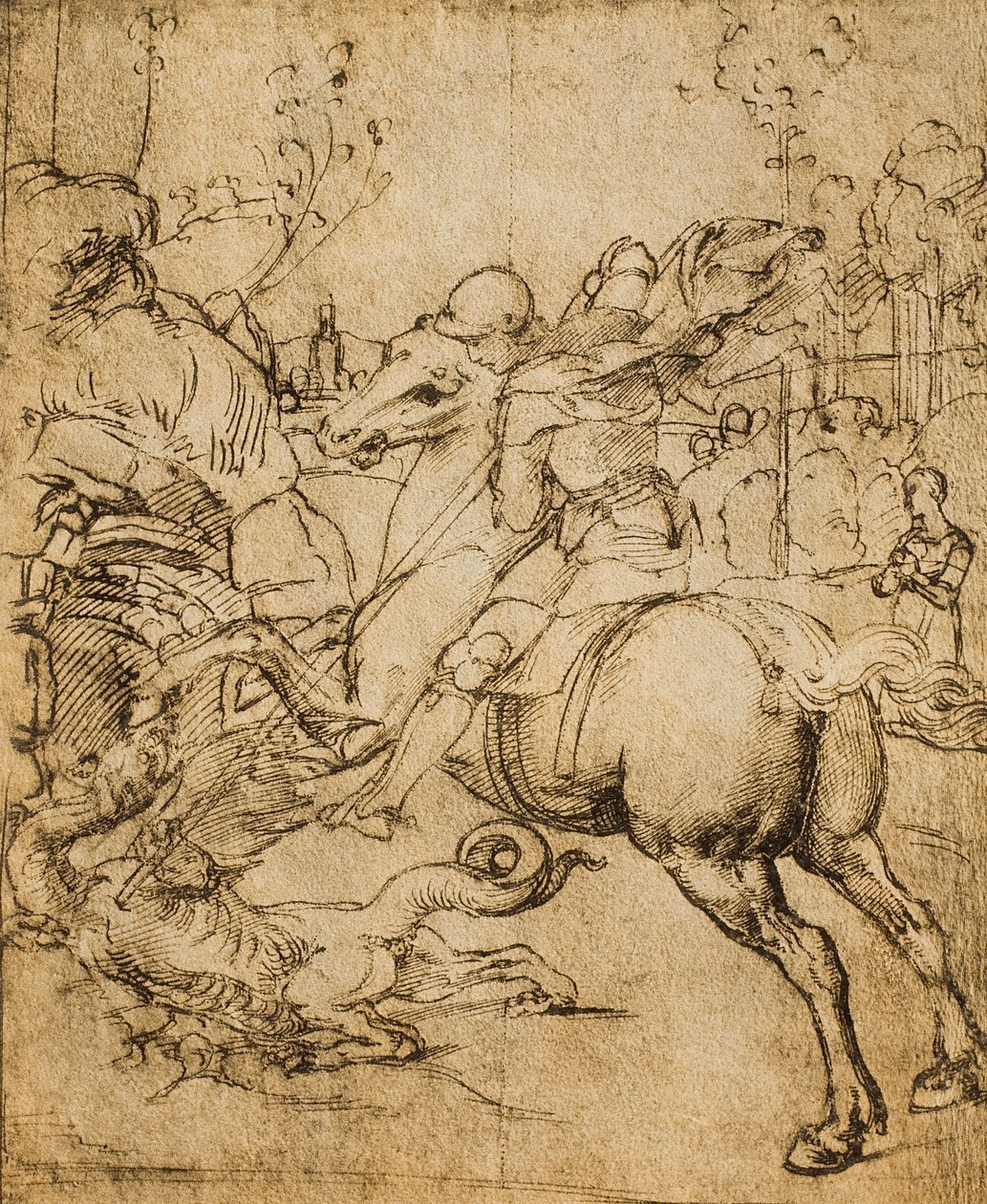 St. George dreper dragen; tegning av Raphael. Cabinet of Drawings and Prints, Uffizi Gallery, Firenze av Raffaello Sanzio Raphael