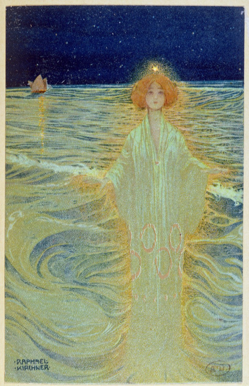 Spøkelse som dukker opp over havet om natten, tidlig på 1900-tallet av Raphael Kirchner