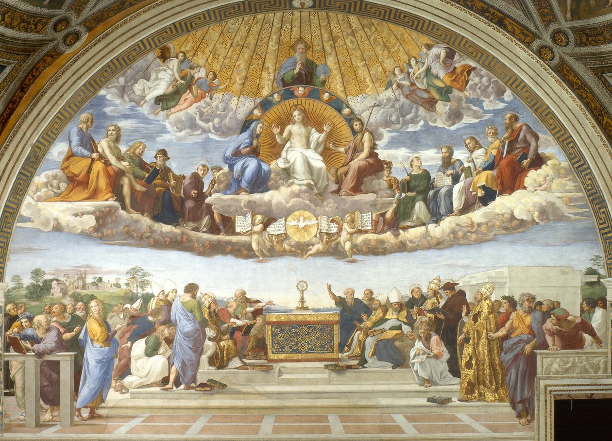 Disputa, fra Stanza della Segnatura av Raphael