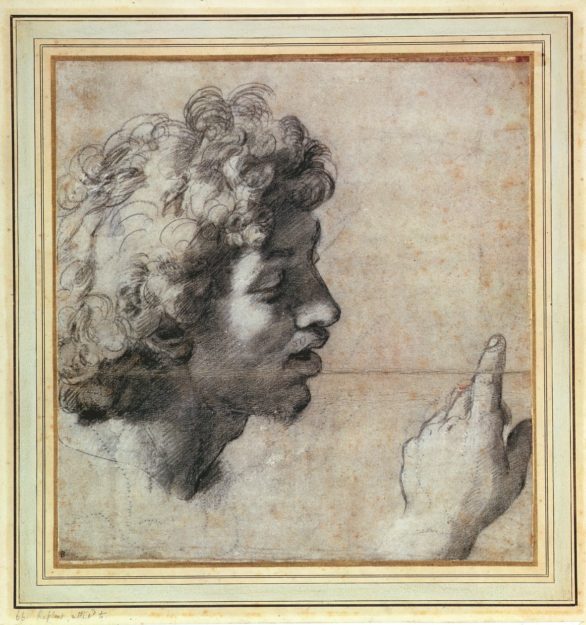 Studier av en manns hode og hånd av Raphael