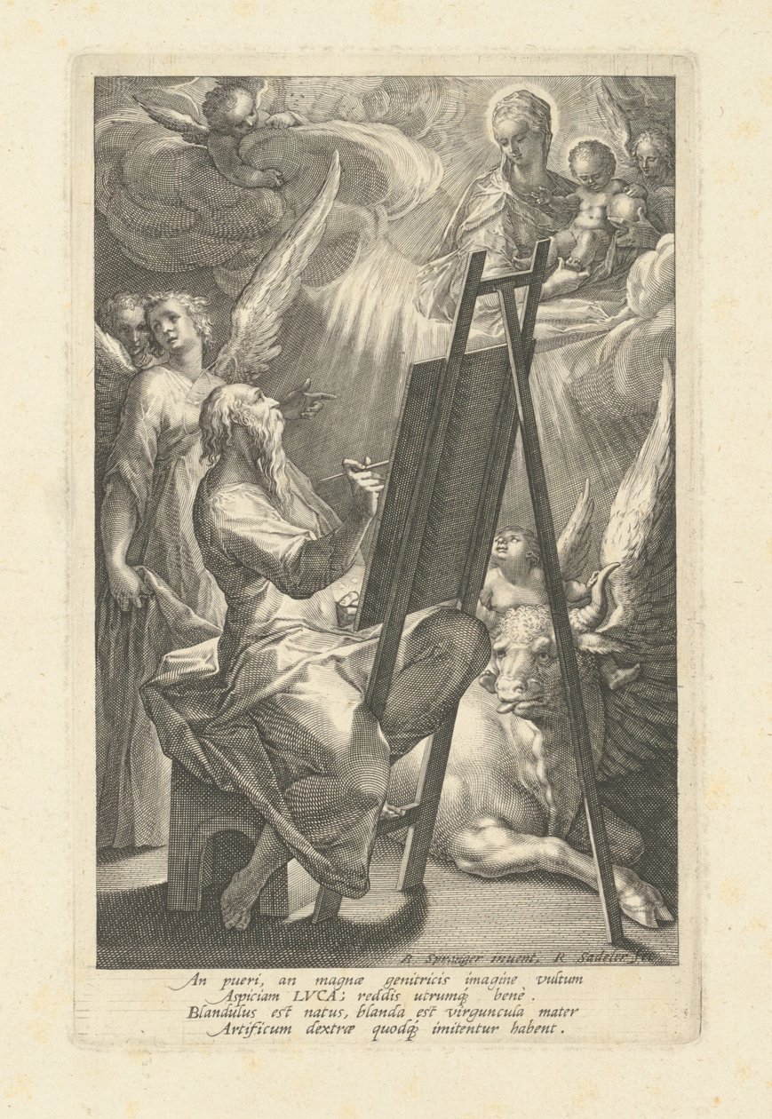 Saint Luke Painting the Virgin, 1580-tallet. av Raphael Sadeler
