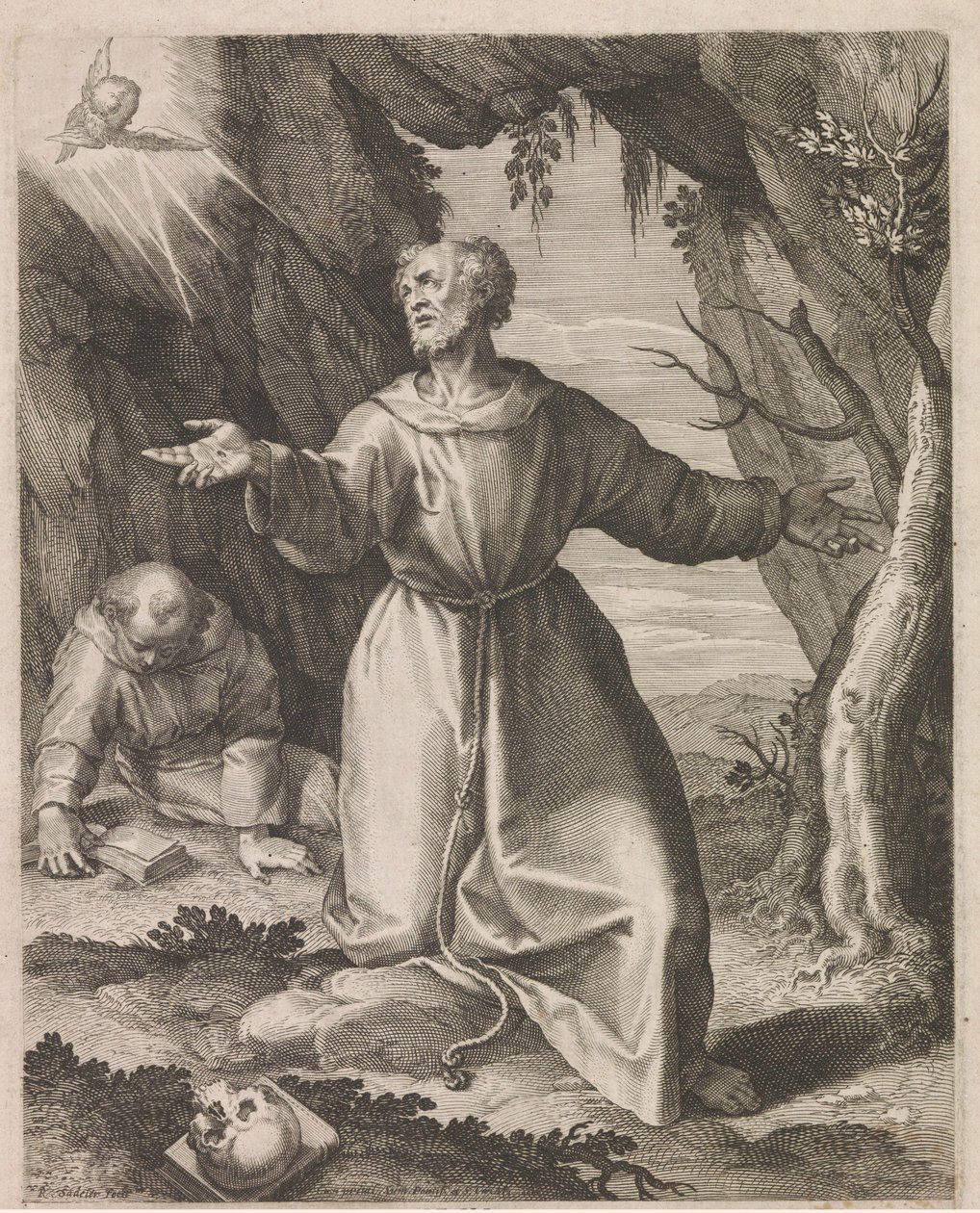 Frans av Assisi mottar stigmata av Raphaël Sadeler (I)