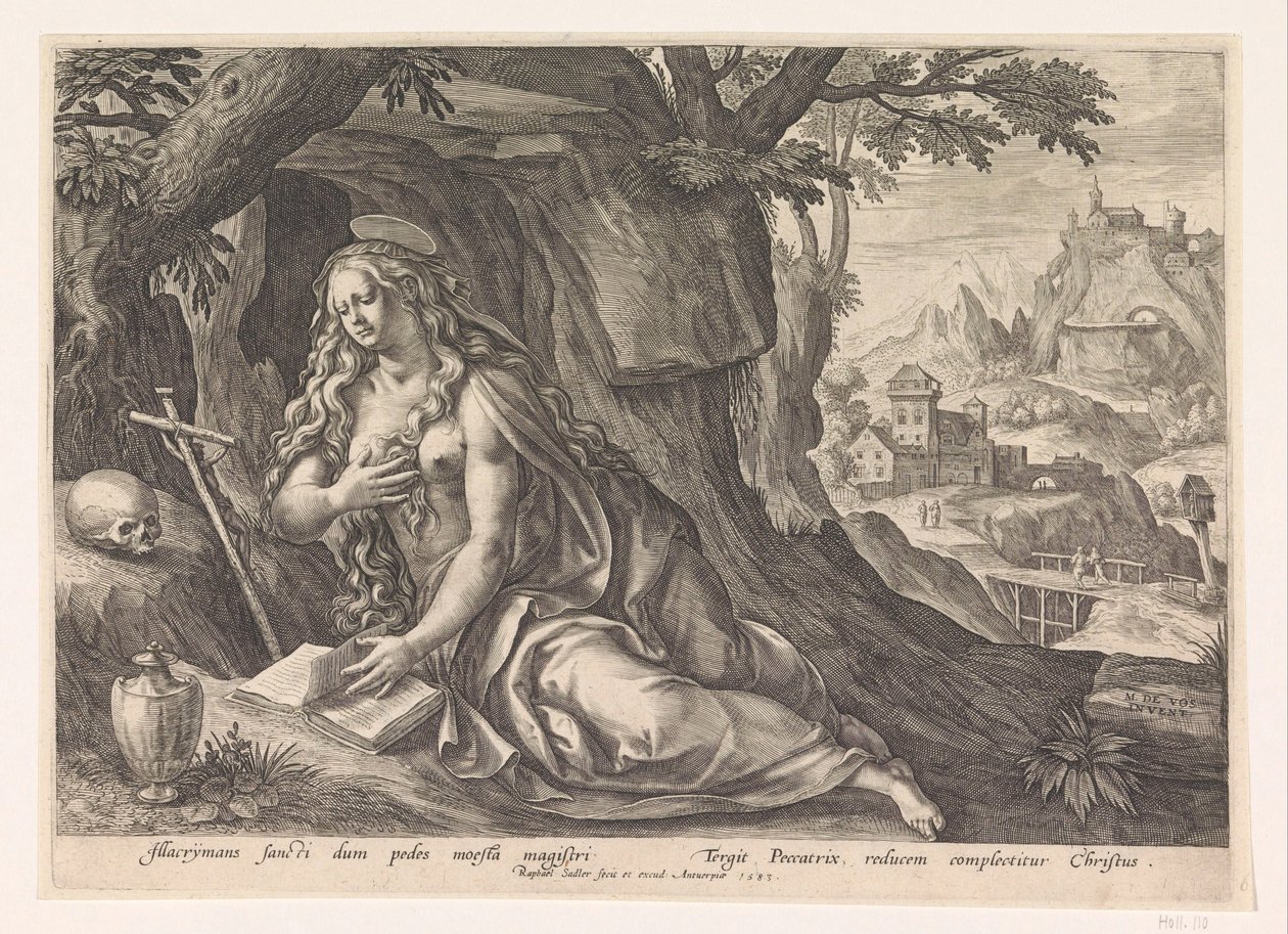Maria Magdalena in de wildernis av Raphaël Sadeler (I)
