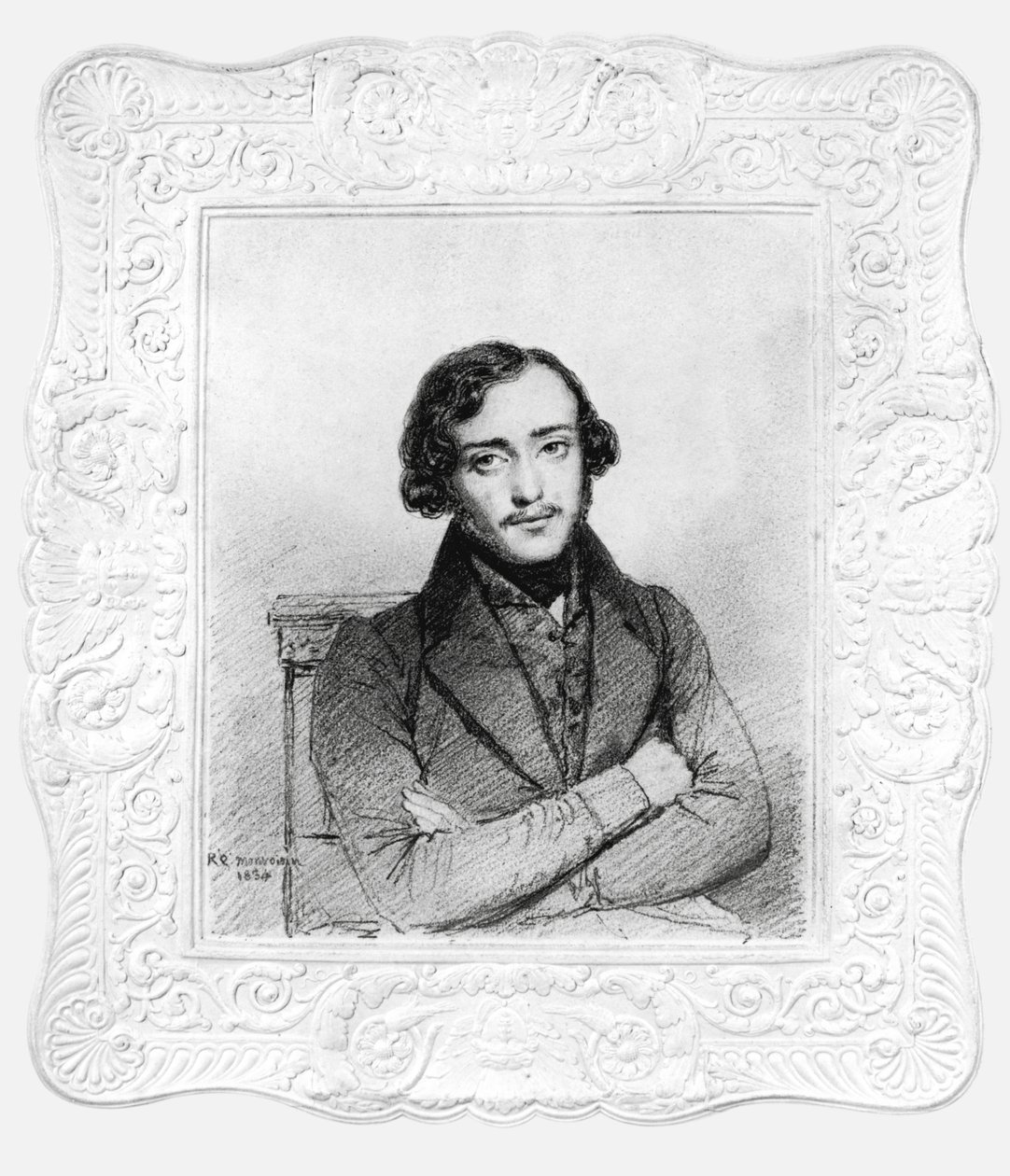 Portrett av Eugene Emmanuel Viollet-le-Duc (1814-79) 20 år, 1834 (kull og blyant på papir) av Raymond Quinsac Monvoisin